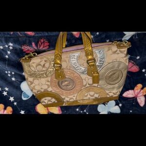 Coach Tan and Gold Shoulder Bag